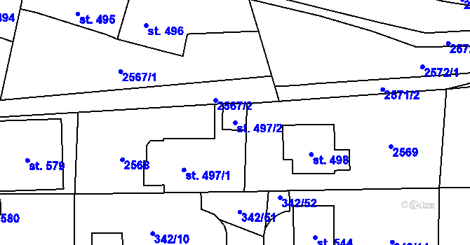 Parcela st. 497/2 v KÚ Postřekov, Katastrální mapa