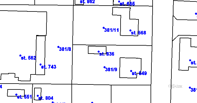 Parcela st. 836 v KÚ Postřekov, Katastrální mapa
