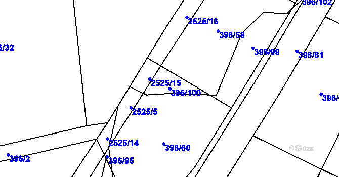 Parcela st. 396/100 v KÚ Postřekov, Katastrální mapa