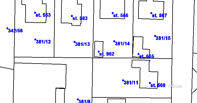 Parcela st. 862 v KÚ Postřekov, Katastrální mapa