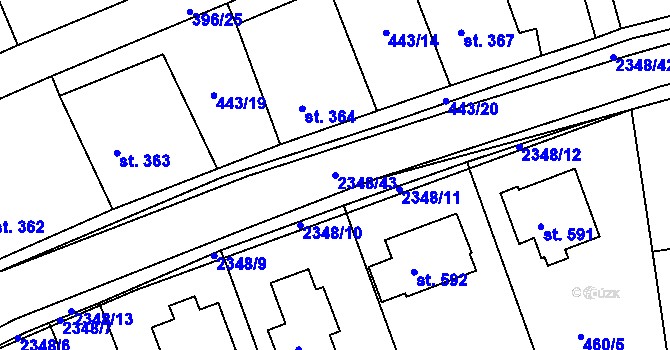 Parcela st. 2348/43 v KÚ Postřekov, Katastrální mapa