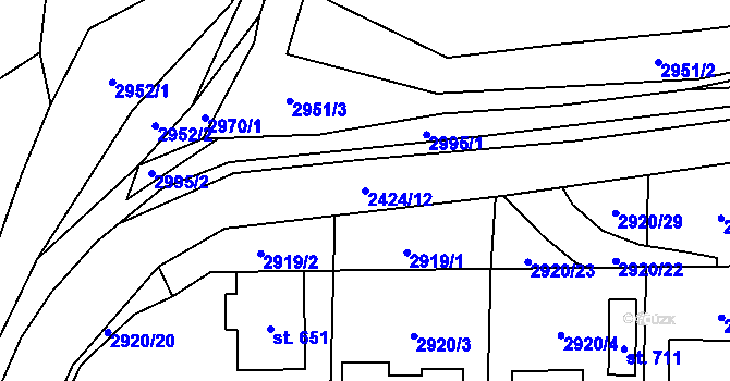 Parcela st. 2424/12 v KÚ Postřekov, Katastrální mapa