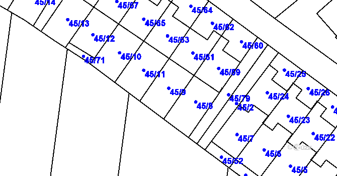 Parcela st. 45/9 v KÚ Postřelmov, Katastrální mapa