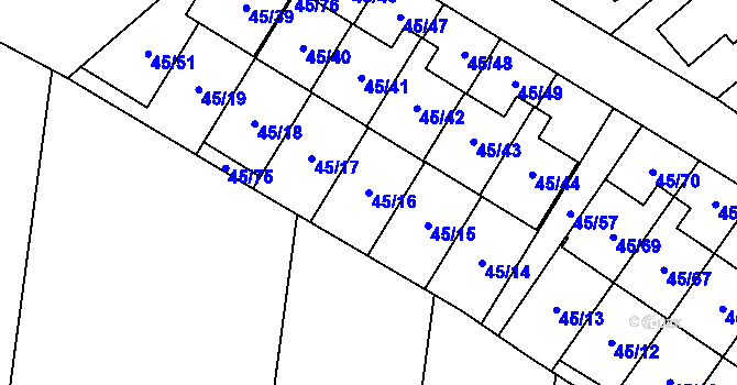 Parcela st. 45/16 v KÚ Postřelmov, Katastrální mapa