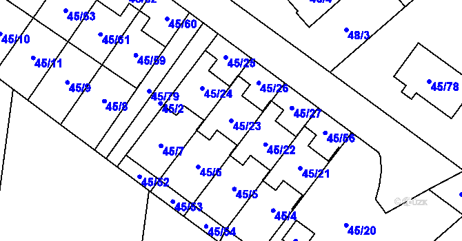 Parcela st. 45/23 v KÚ Postřelmov, Katastrální mapa