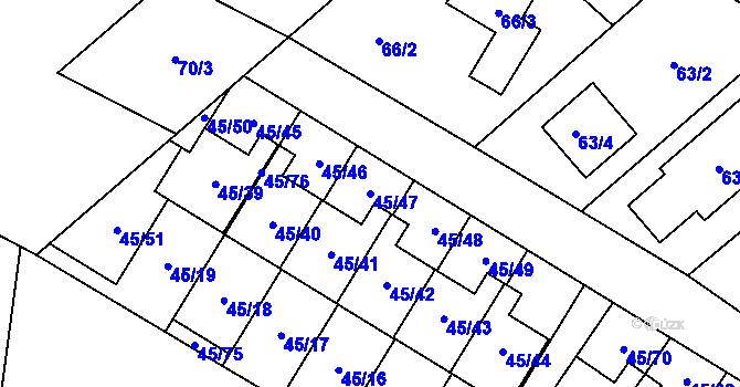 Parcela st. 45/47 v KÚ Postřelmov, Katastrální mapa