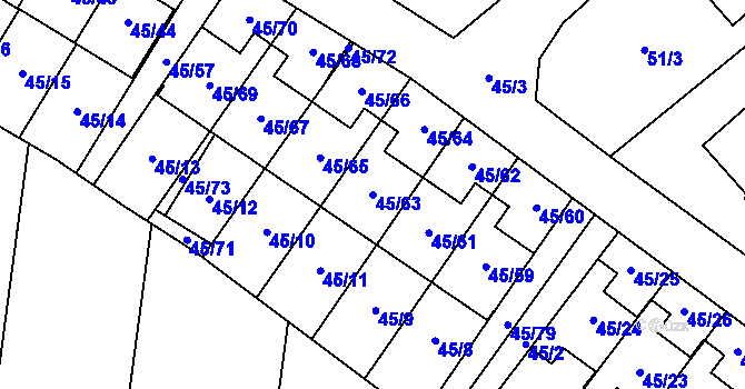 Parcela st. 45/63 v KÚ Postřelmov, Katastrální mapa
