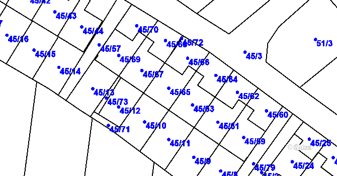 Parcela st. 45/65 v KÚ Postřelmov, Katastrální mapa