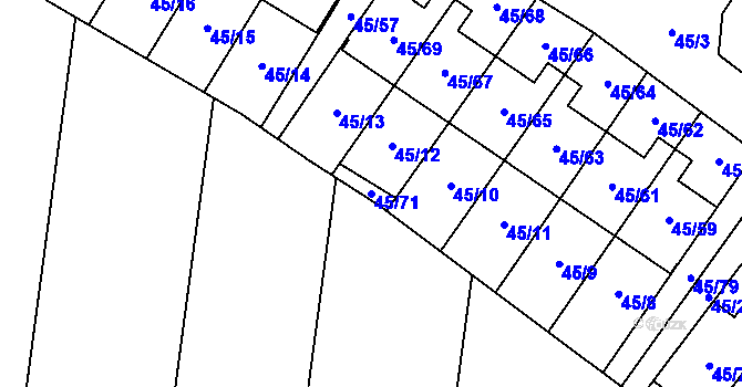 Parcela st. 45/71 v KÚ Postřelmov, Katastrální mapa
