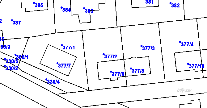 Parcela st. 377/2 v KÚ Postřelmov, Katastrální mapa