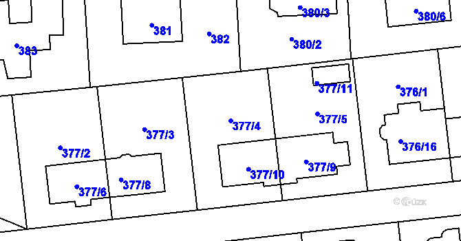 Parcela st. 377/4 v KÚ Postřelmov, Katastrální mapa