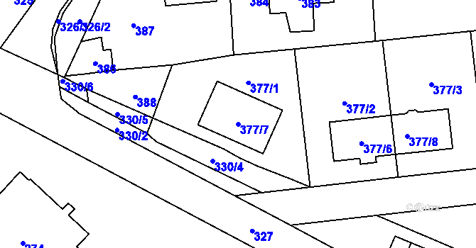 Parcela st. 377/7 v KÚ Postřelmov, Katastrální mapa