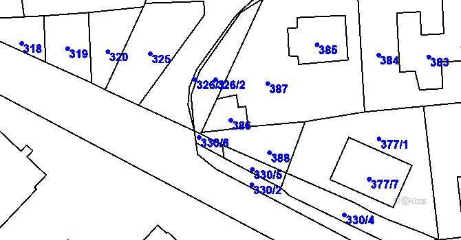 Parcela st. 386 v KÚ Postřelmov, Katastrální mapa