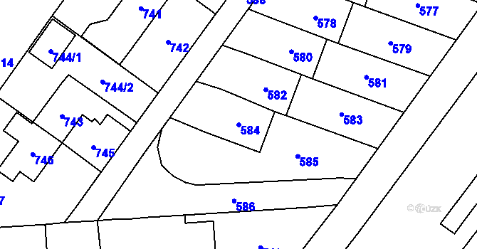 Parcela st. 584 v KÚ Postřelmov, Katastrální mapa