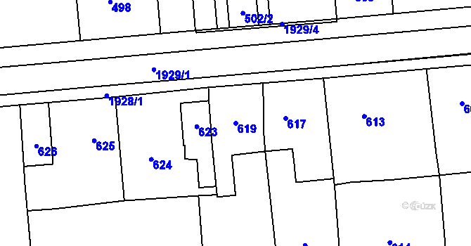 Parcela st. 619 v KÚ Postřelmov, Katastrální mapa