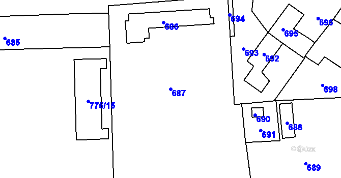 Parcela st. 687 v KÚ Postřelmov, Katastrální mapa