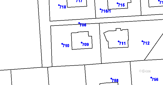 Parcela st. 709 v KÚ Postřelmov, Katastrální mapa