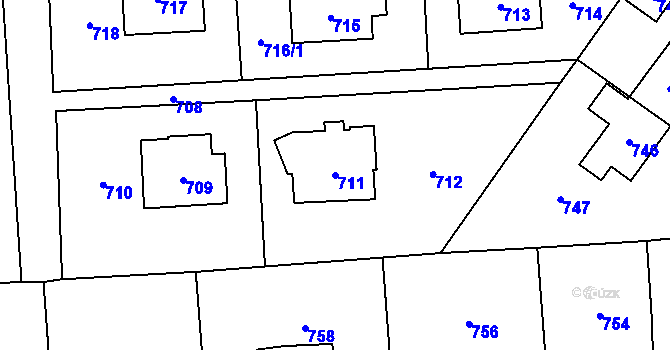 Parcela st. 711 v KÚ Postřelmov, Katastrální mapa