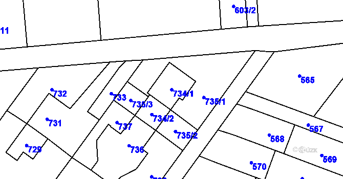Parcela st. 734/1 v KÚ Postřelmov, Katastrální mapa
