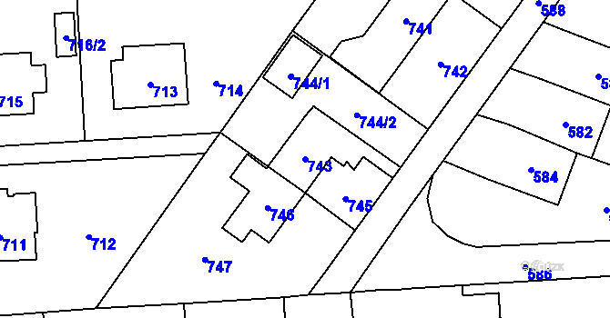 Parcela st. 743 v KÚ Postřelmov, Katastrální mapa