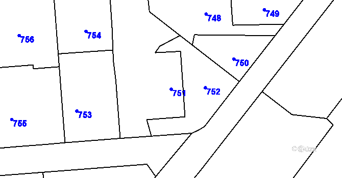 Parcela st. 751 v KÚ Postřelmov, Katastrální mapa