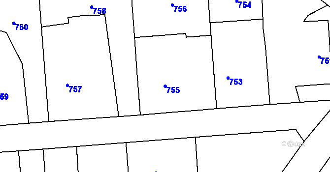 Parcela st. 755 v KÚ Postřelmov, Katastrální mapa