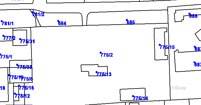 Parcela st. 775/2 v KÚ Postřelmov, Katastrální mapa