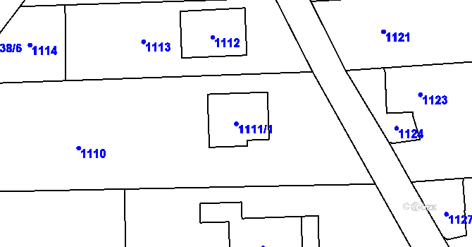 Parcela st. 1111/1 v KÚ Postřelmov, Katastrální mapa