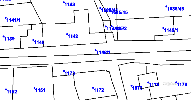 Parcela st. 1148/1 v KÚ Postřelmov, Katastrální mapa