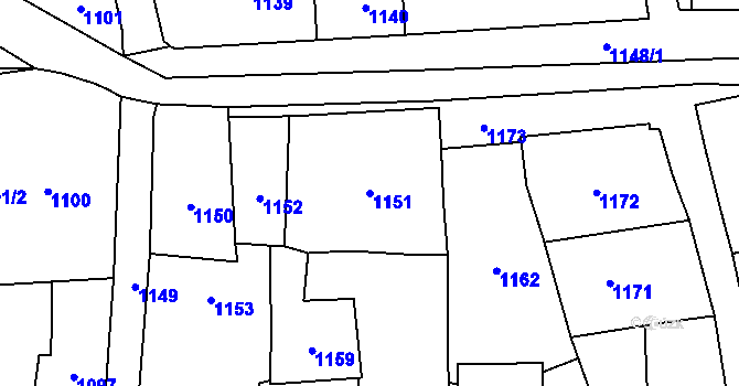Parcela st. 1151 v KÚ Postřelmov, Katastrální mapa