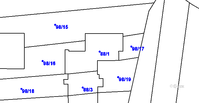 Parcela st. 88/1 v KÚ Postřelmov, Katastrální mapa