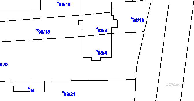 Parcela st. 88/4 v KÚ Postřelmov, Katastrální mapa