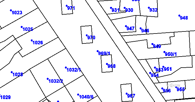 Parcela st. 969/1 v KÚ Postřelmov, Katastrální mapa