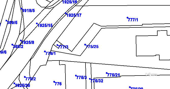 Parcela st. 775/25 v KÚ Postřelmov, Katastrální mapa