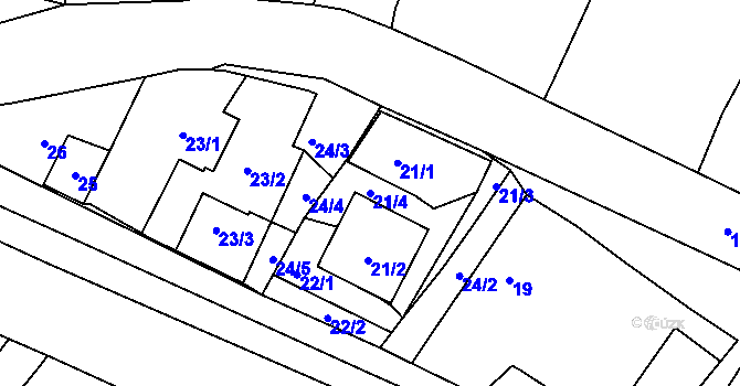 Parcela st. 21/4 v KÚ Postřelmov, Katastrální mapa