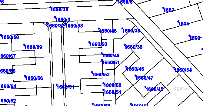 Parcela st. 1660/49 v KÚ Postřelmov, Katastrální mapa