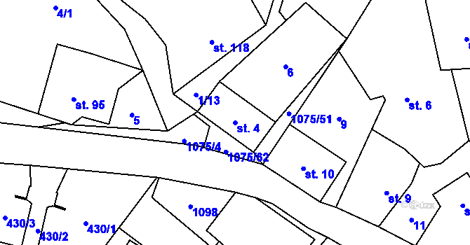 Parcela st. 4 v KÚ Postřelmůvek, Katastrální mapa
