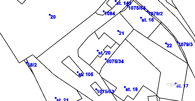 Parcela st. 20 v KÚ Postřelmůvek, Katastrální mapa