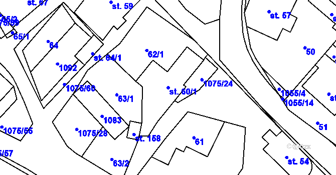 Parcela st. 60/1 v KÚ Postřelmůvek, Katastrální mapa