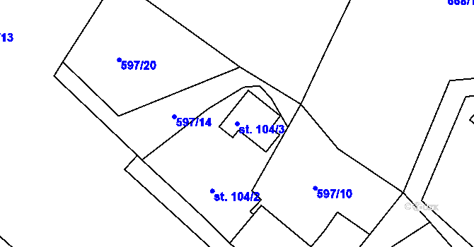 Parcela st. 104/3 v KÚ Postřelmůvek, Katastrální mapa