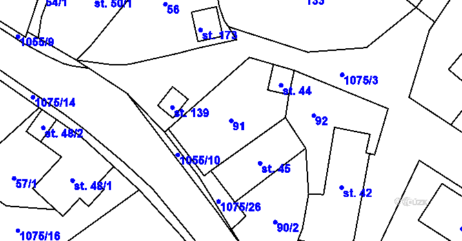 Parcela st. 91 v KÚ Postřelmůvek, Katastrální mapa