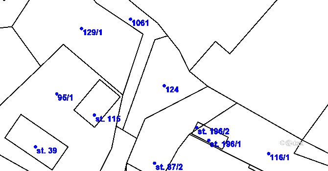Parcela st. 124 v KÚ Postřelmůvek, Katastrální mapa