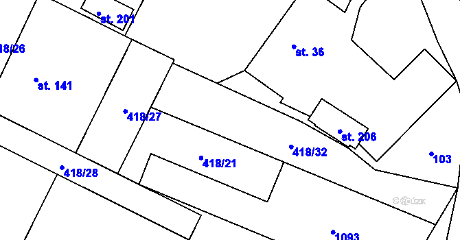 Parcela st. 418/1 v KÚ Postřelmůvek, Katastrální mapa