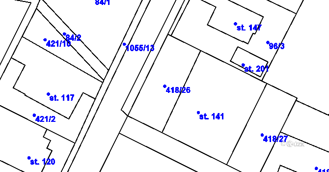 Parcela st. 418/26 v KÚ Postřelmůvek, Katastrální mapa