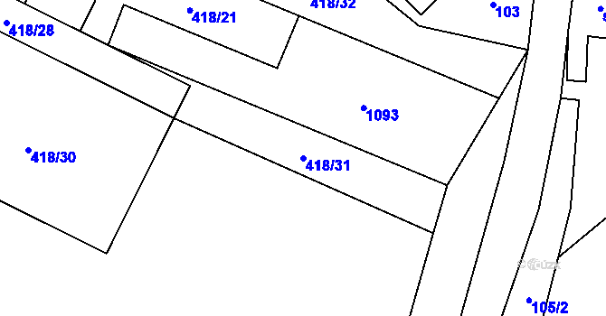 Parcela st. 418/31 v KÚ Postřelmůvek, Katastrální mapa