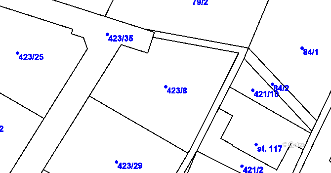 Parcela st. 423/8 v KÚ Postřelmůvek, Katastrální mapa