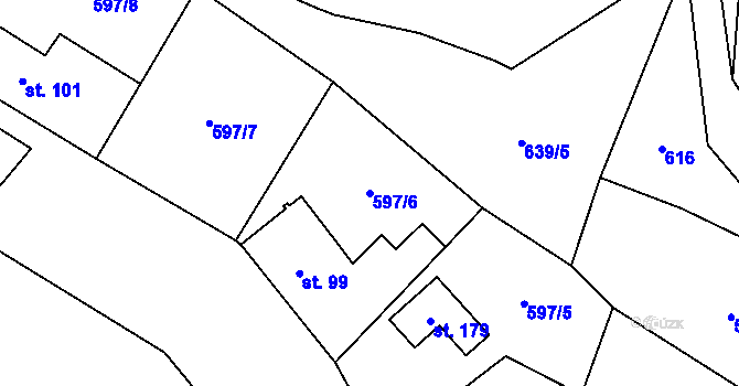 Parcela st. 597/6 v KÚ Postřelmůvek, Katastrální mapa