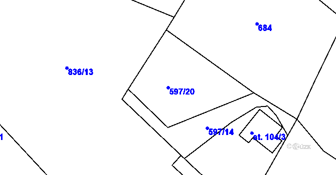 Parcela st. 597/20 v KÚ Postřelmůvek, Katastrální mapa