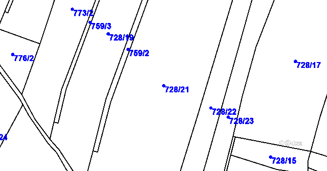 Parcela st. 728/21 v KÚ Postřelmůvek, Katastrální mapa
