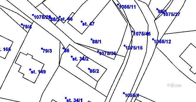 Parcela st. 1075/36 v KÚ Postřelmůvek, Katastrální mapa